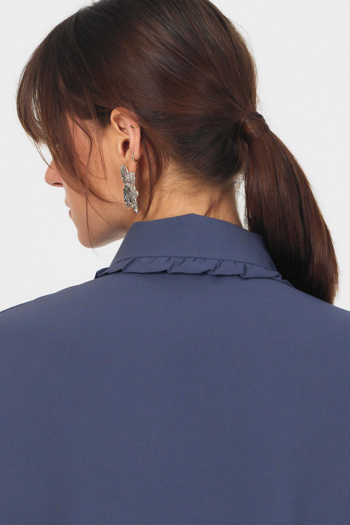 Antrasit Fırfır Yaka Detaylı Bağlamalı Tunik 4856A - 6