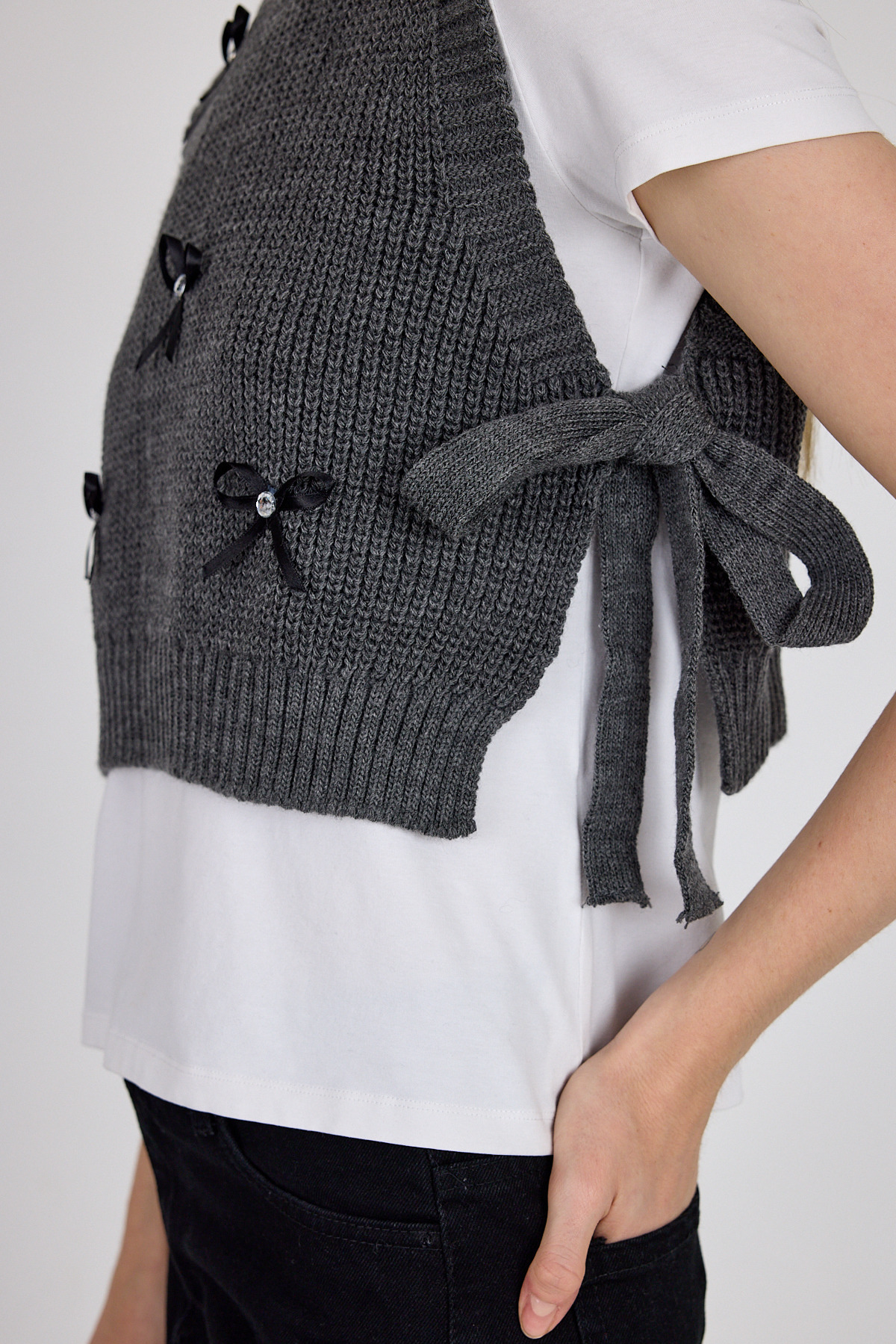 Antrasit Kurdela Detaylı Yandan Bağlamalı Triko Süveter 2101 - 4