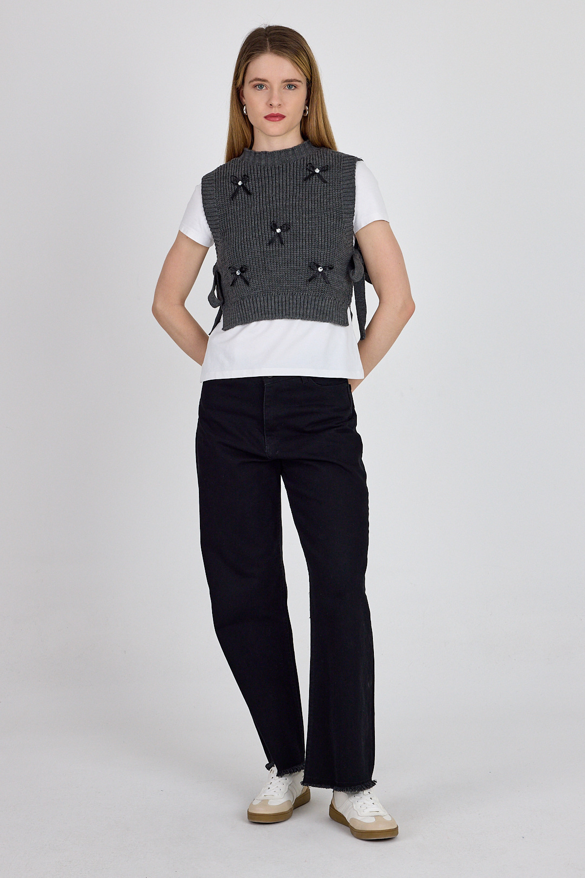 Antrasit Kurdela Detaylı Yandan Bağlamalı Triko Süveter 2101 - 3