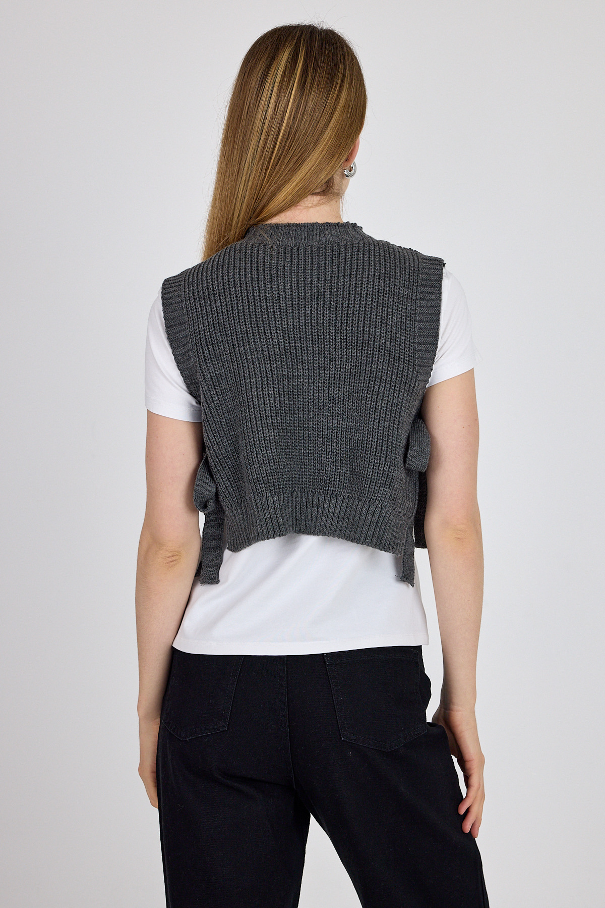 Antrasit Kurdela Detaylı Yandan Bağlamalı Triko Süveter 2101 - 5