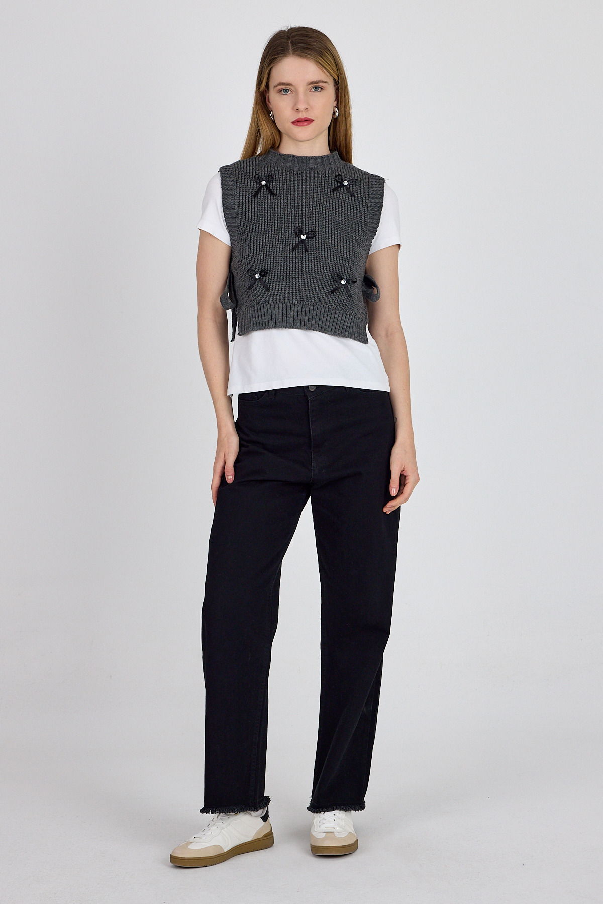 Antrasit Kurdela Detaylı Yandan Bağlamalı Triko Süveter 2101 - 7