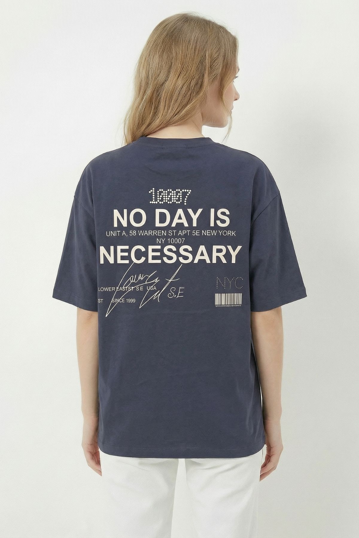 Antrasit Ön Arka Yazı Baskılı Tişört 8150 - 3