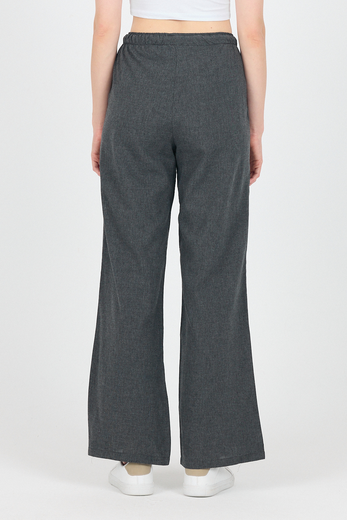Antrasit Pamuklu Bel Lastikli Wide Leg/Bol Paça Pantolon 4754A - 5
