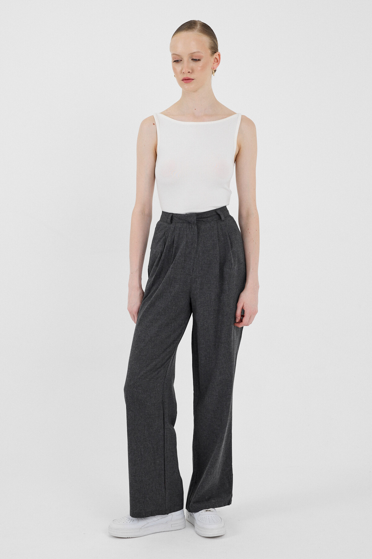 Antrasit Pile Detaylı Bol Paça/Palazzo Pantolon 4757A - RAYS