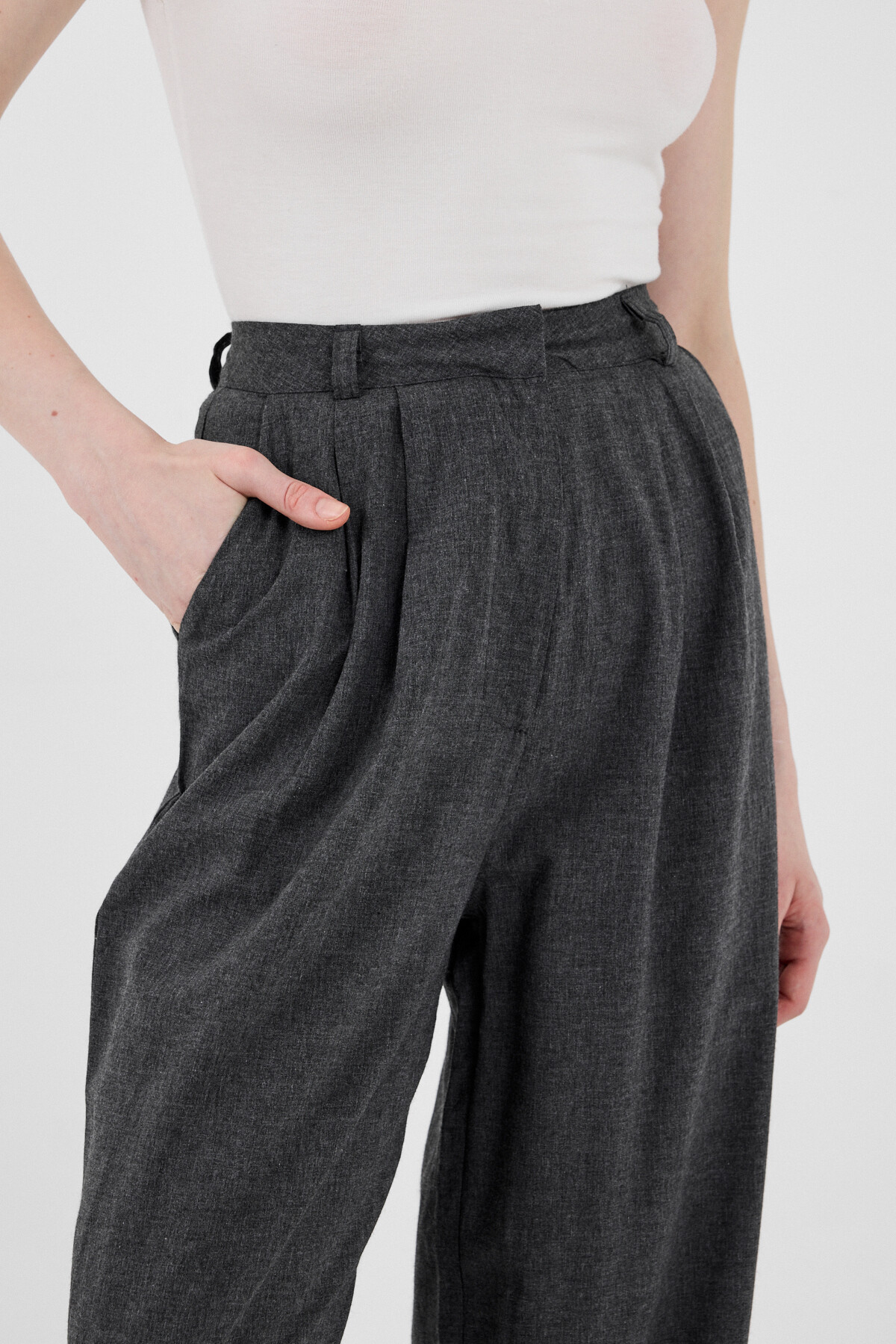 Antrasit Pile Detaylı Bol Paça/Palazzo Pantolon 4757A - 4