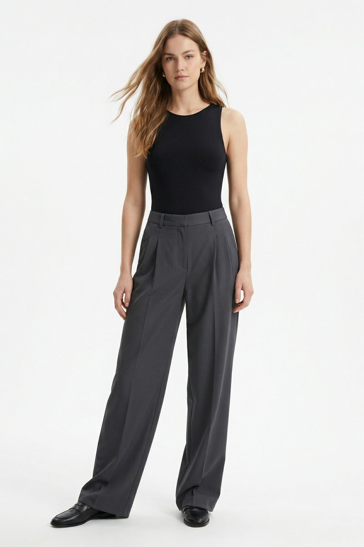 Antrasit Pileli Geniş Paça Pantolon 3867 - 2