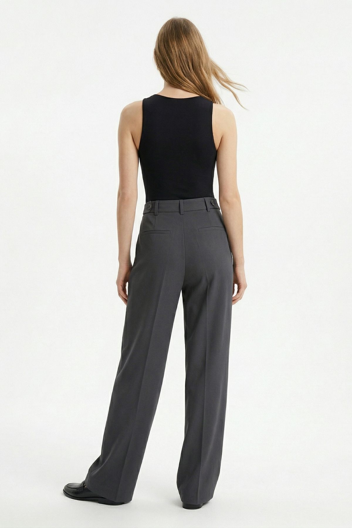 Antrasit Pileli Geniş Paça Pantolon 3867 - 3