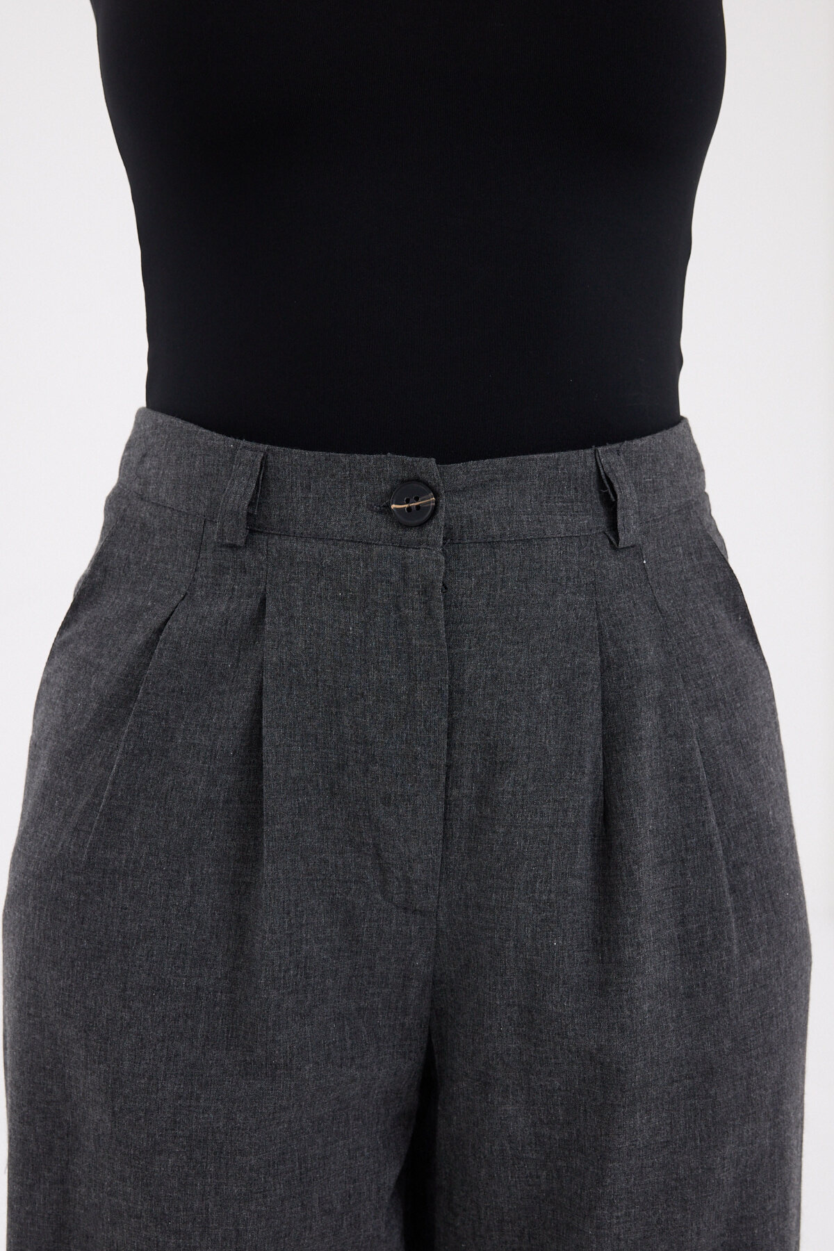 Antrasit Pileli Palazzo Bol Paça Kadın Pantolon 4755A - 4