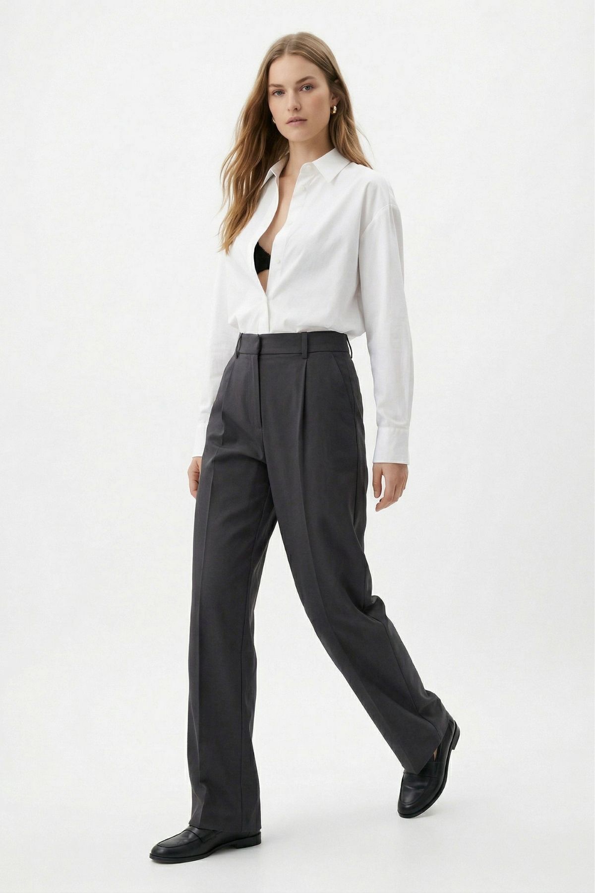 Antrasit Pileli Palazzo Pantolon 3871 - 1