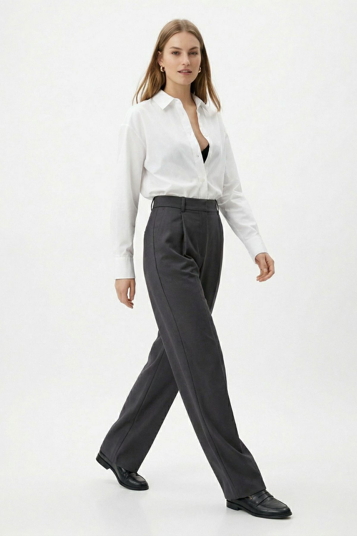 Antrasit Pileli Palazzo Pantolon 3871 - RAYS