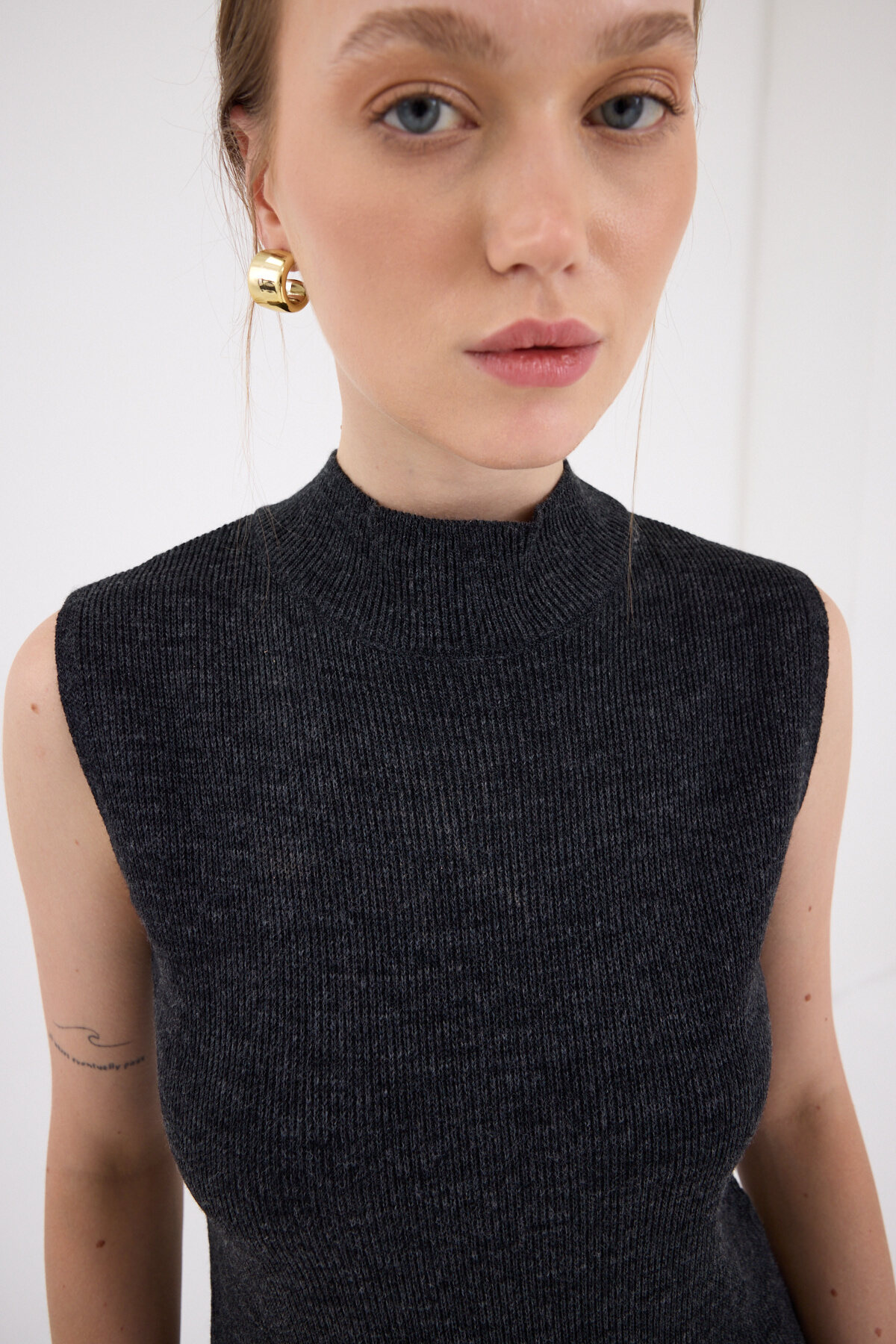 Antrasit Sıfır Kol Triko Midi Elbise 2232 - 4