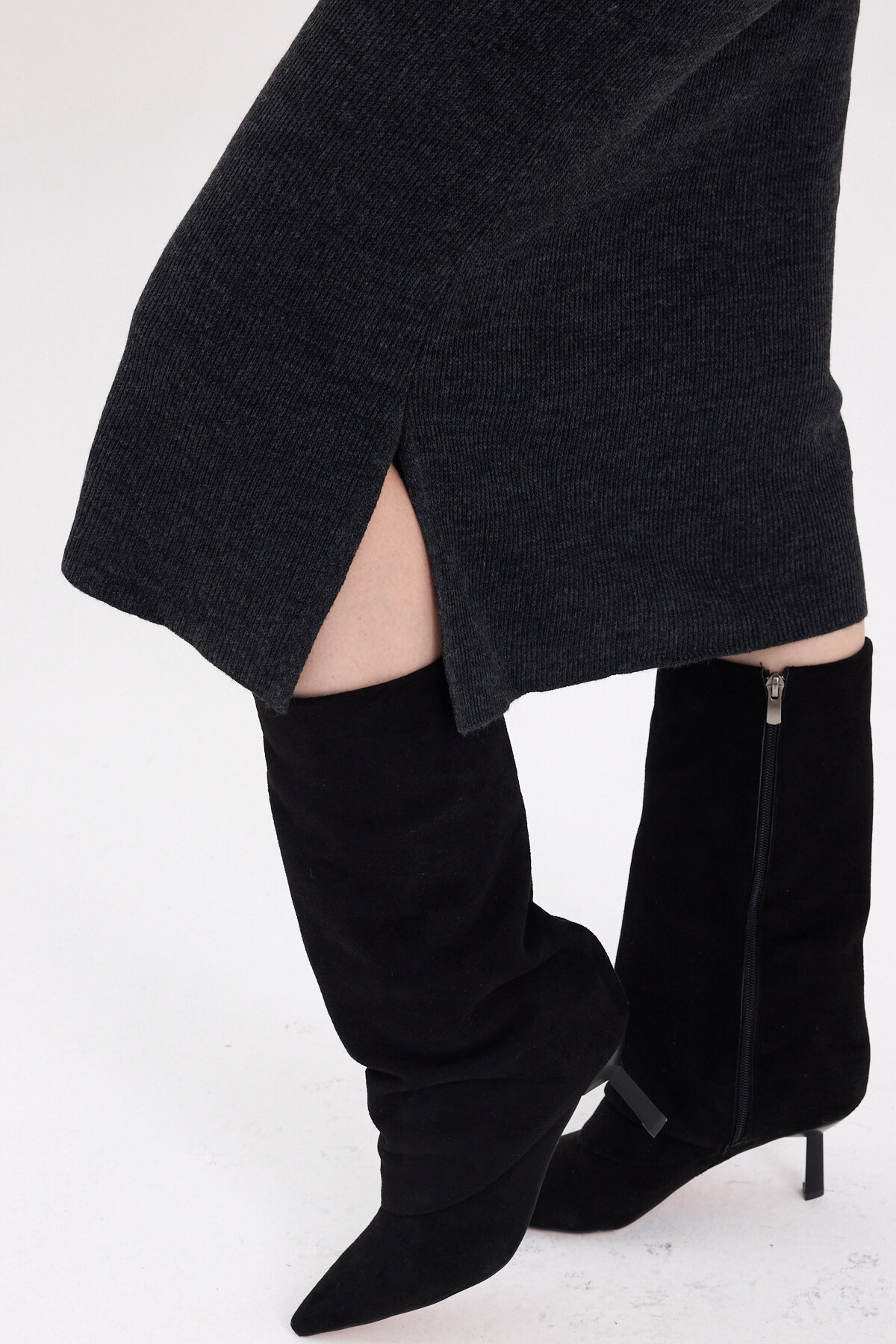 Antrasit Sıfır Kol Triko Midi Elbise 2232 - 6