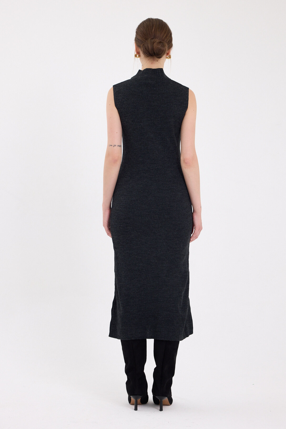 Antrasit Sıfır Kol Triko Midi Elbise 2232 - 5