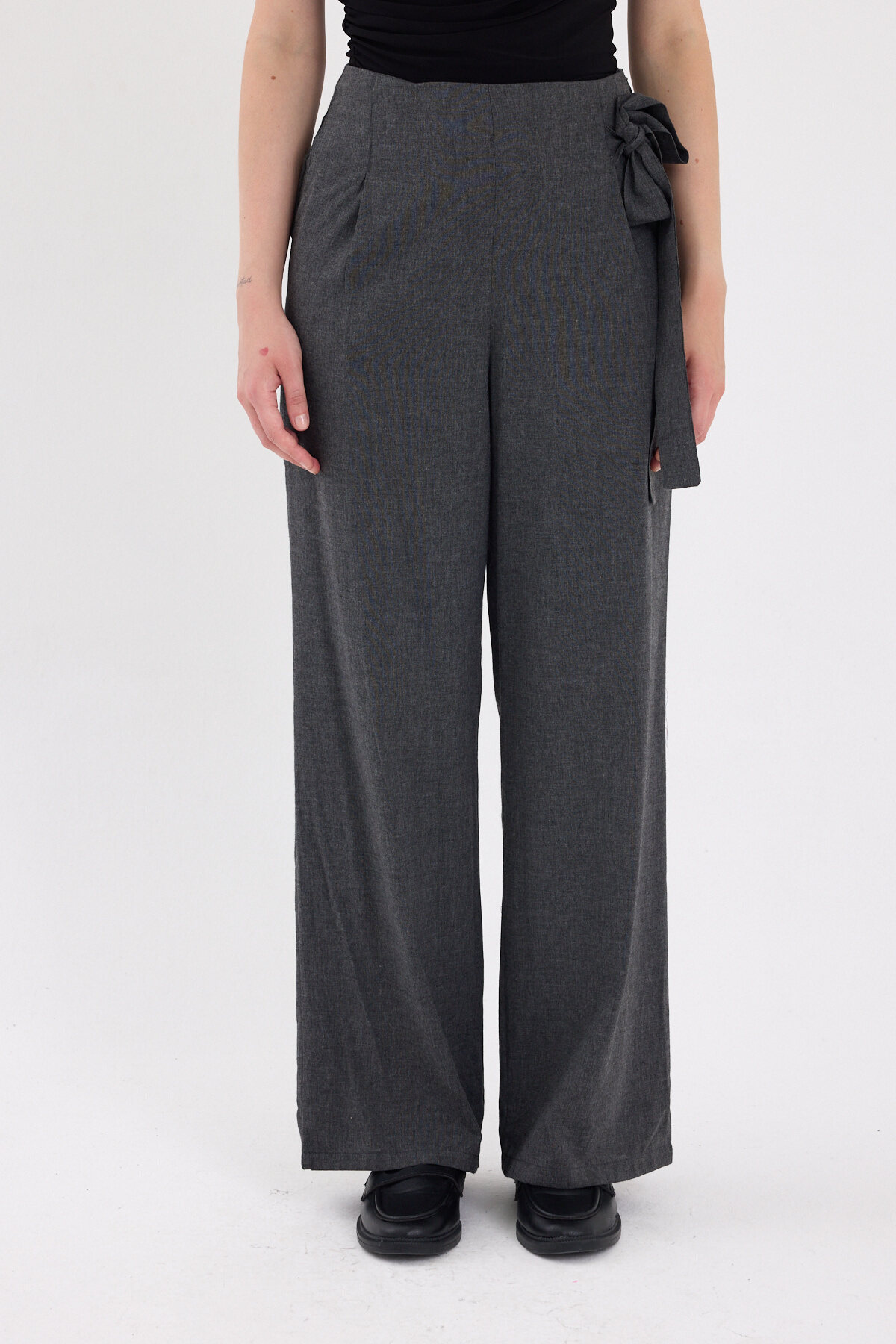 Antrasit Yan Bağlama Detaylı Palazzo Kadın Pantolon 4779A - RAYS
