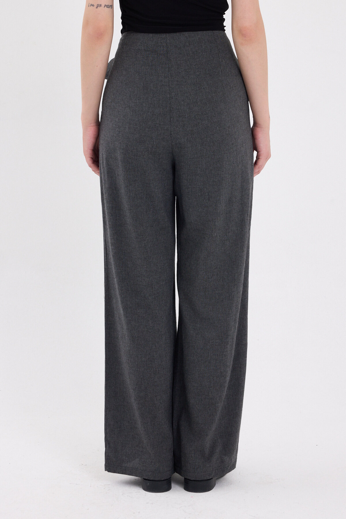 Antrasit Yan Bağlama Detaylı Palazzo Kadın Pantolon 4779A - 5