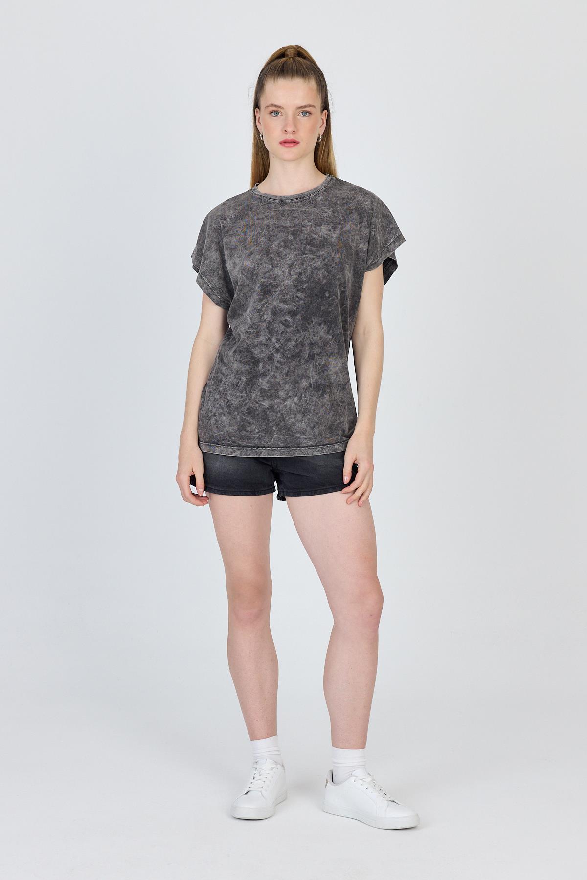 Antrasit Yıkamalı Oversize Basic Tişört 253014 - 3