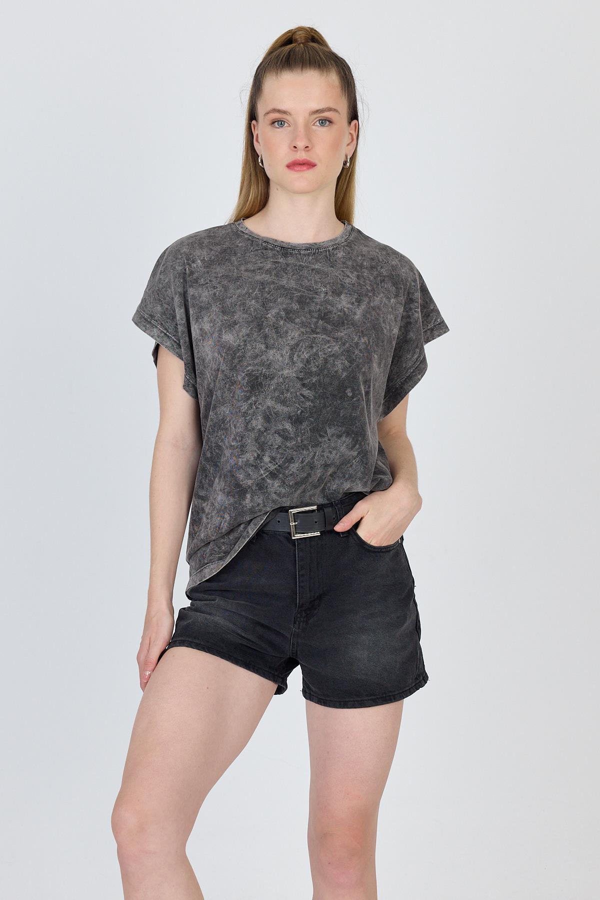 Antrasit Yıkamalı Oversize Basic Tişört 253014 - 1
