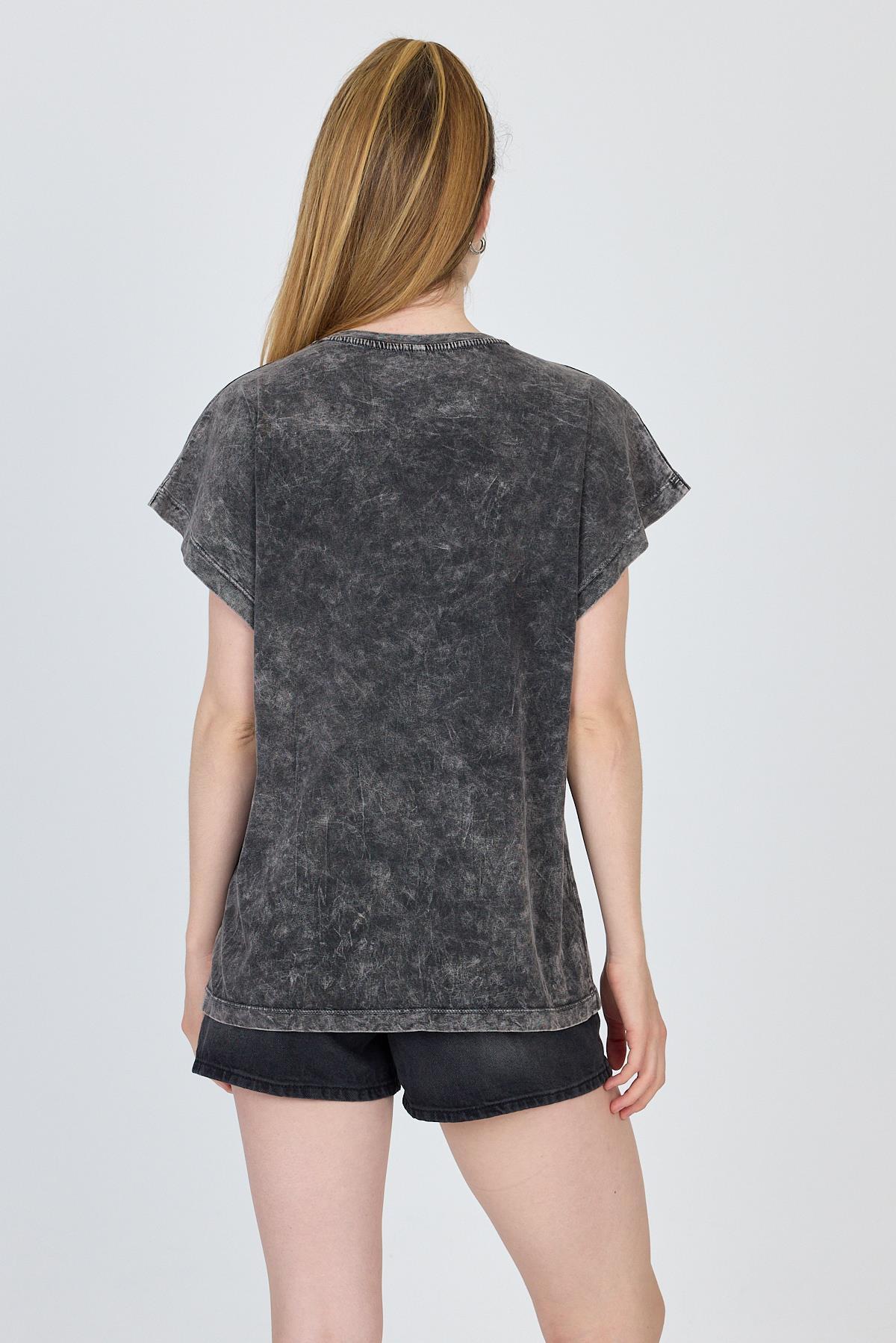 Antrasit Yıkamalı Oversize Basic Tişört 253014 - 5