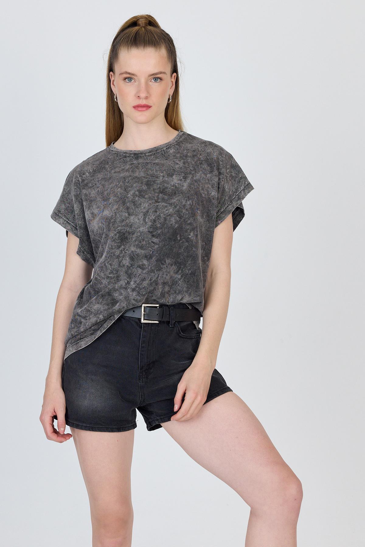 Antrasit Yıkamalı Oversize Basic Tişört 253014 - 7