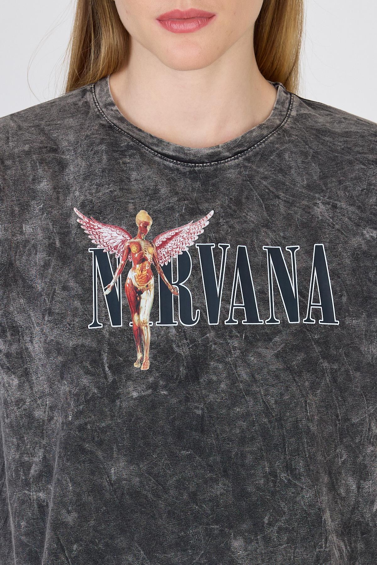 Antrasit Yıkamalı Yazı Baskılı Tişört 253020 - RAYS