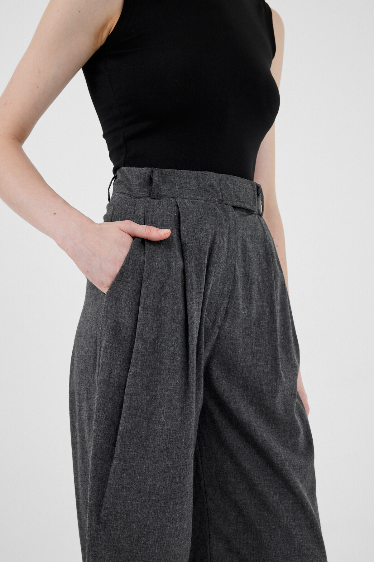 Antrasit Yüksek Bel Cırt Kapama Detaylı Pamuklu Palazzo Pantolon 8062A - 4