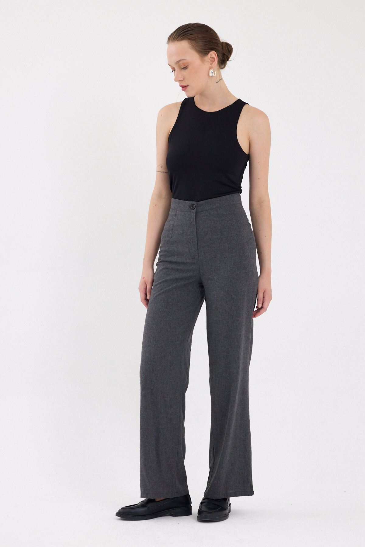 Antrasit Yüksek Bel Palazzo Kadın Pantolon 8021A - RAYS