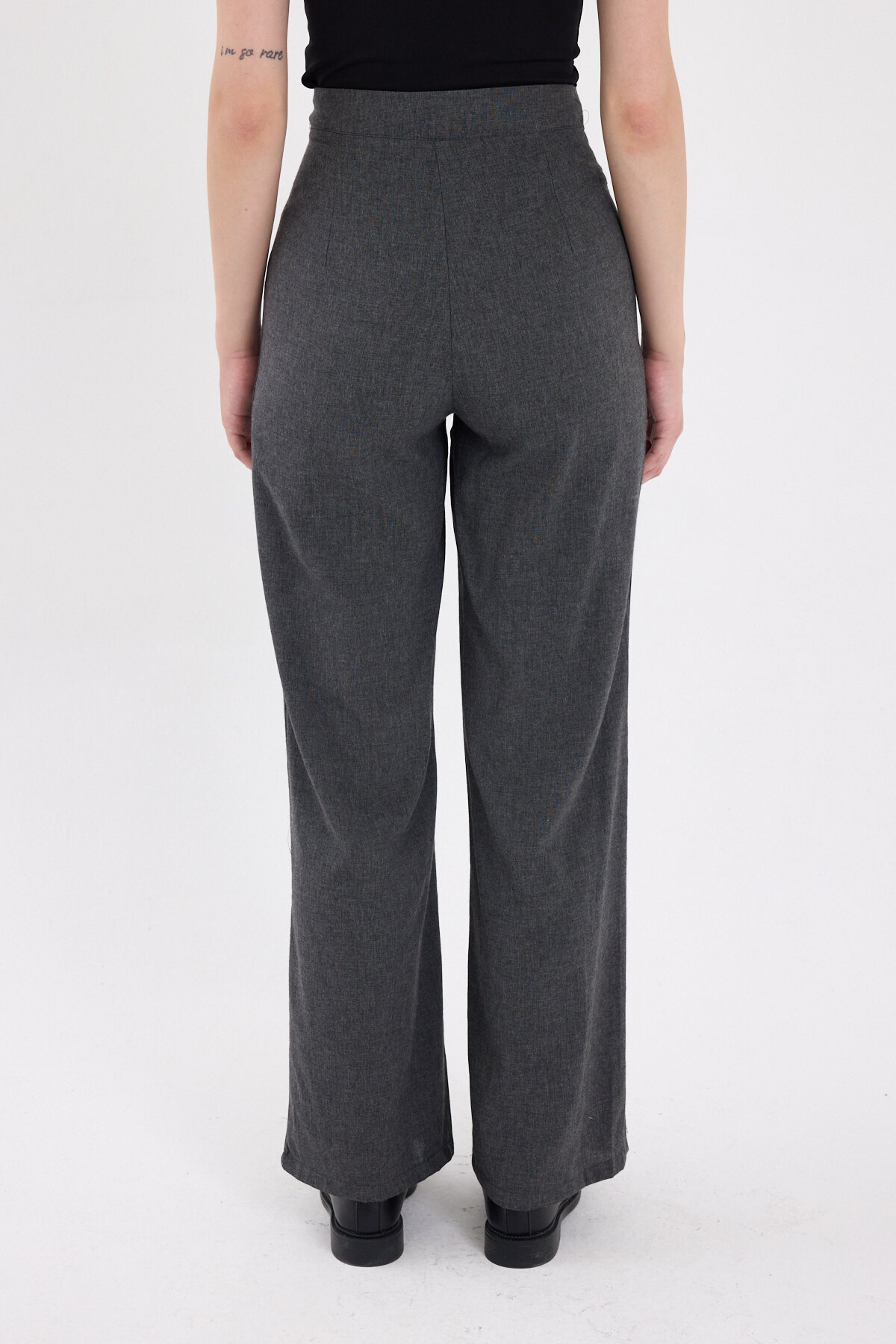 Antrasit Yüksek Bel Palazzo Kadın Pantolon 8021A - 5