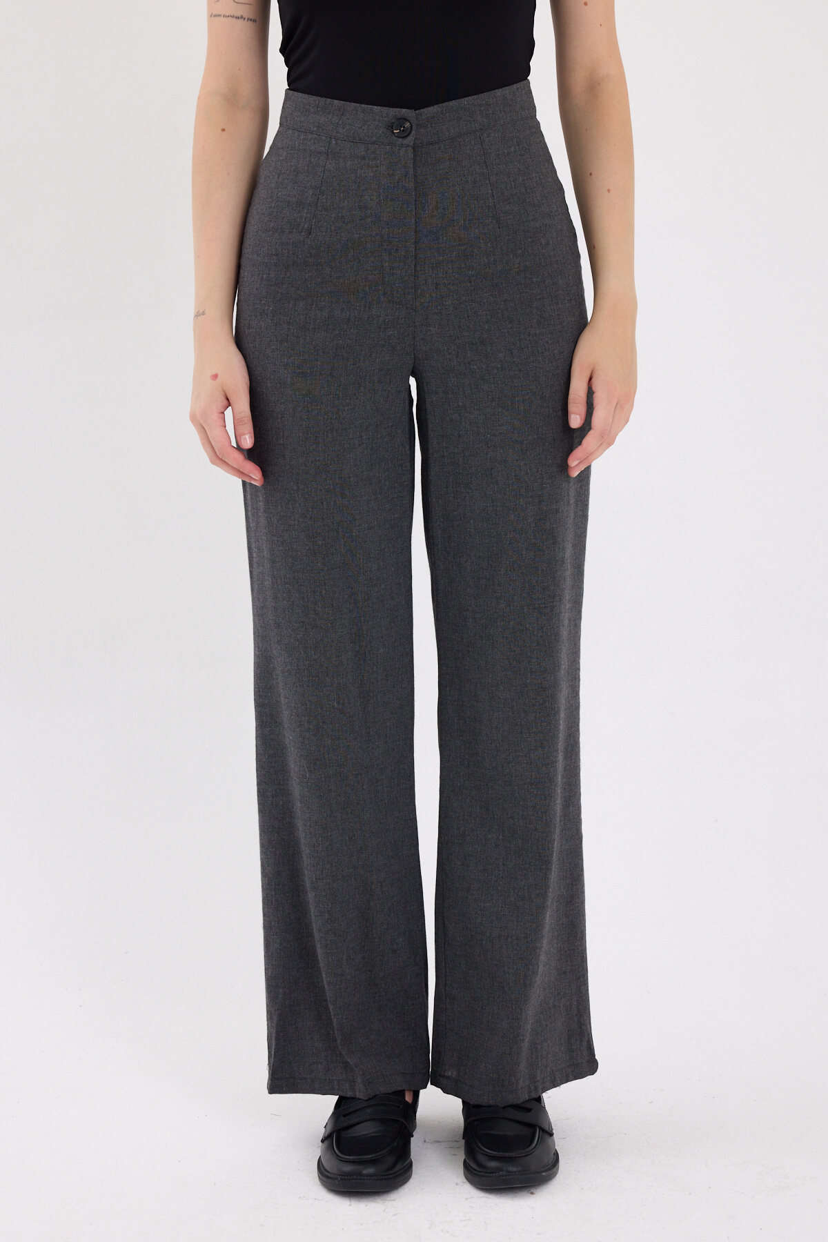 Antrasit Yüksek Bel Palazzo Kadın Pantolon 8021A - 3