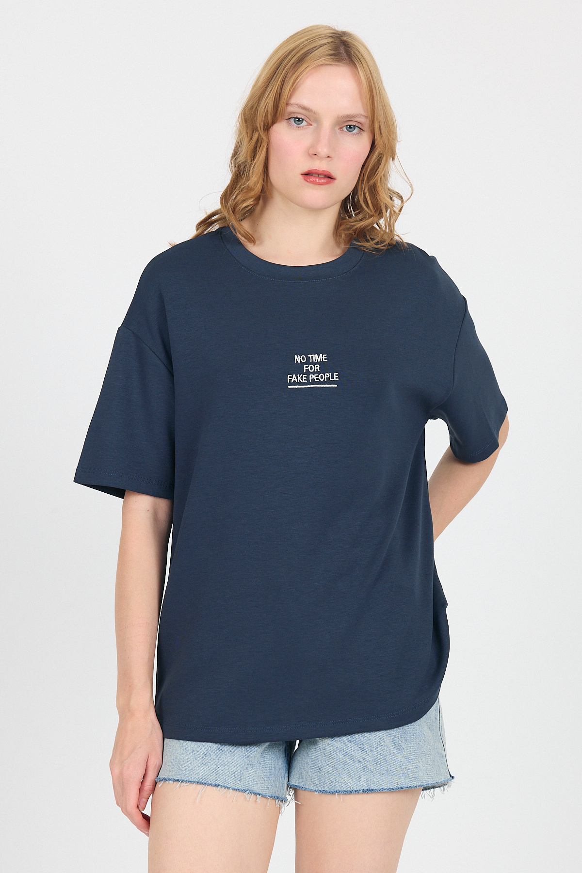 Antrasit Yumuşak Dokulu Yazı Baskılı Oversize Tişört 6265 - 6