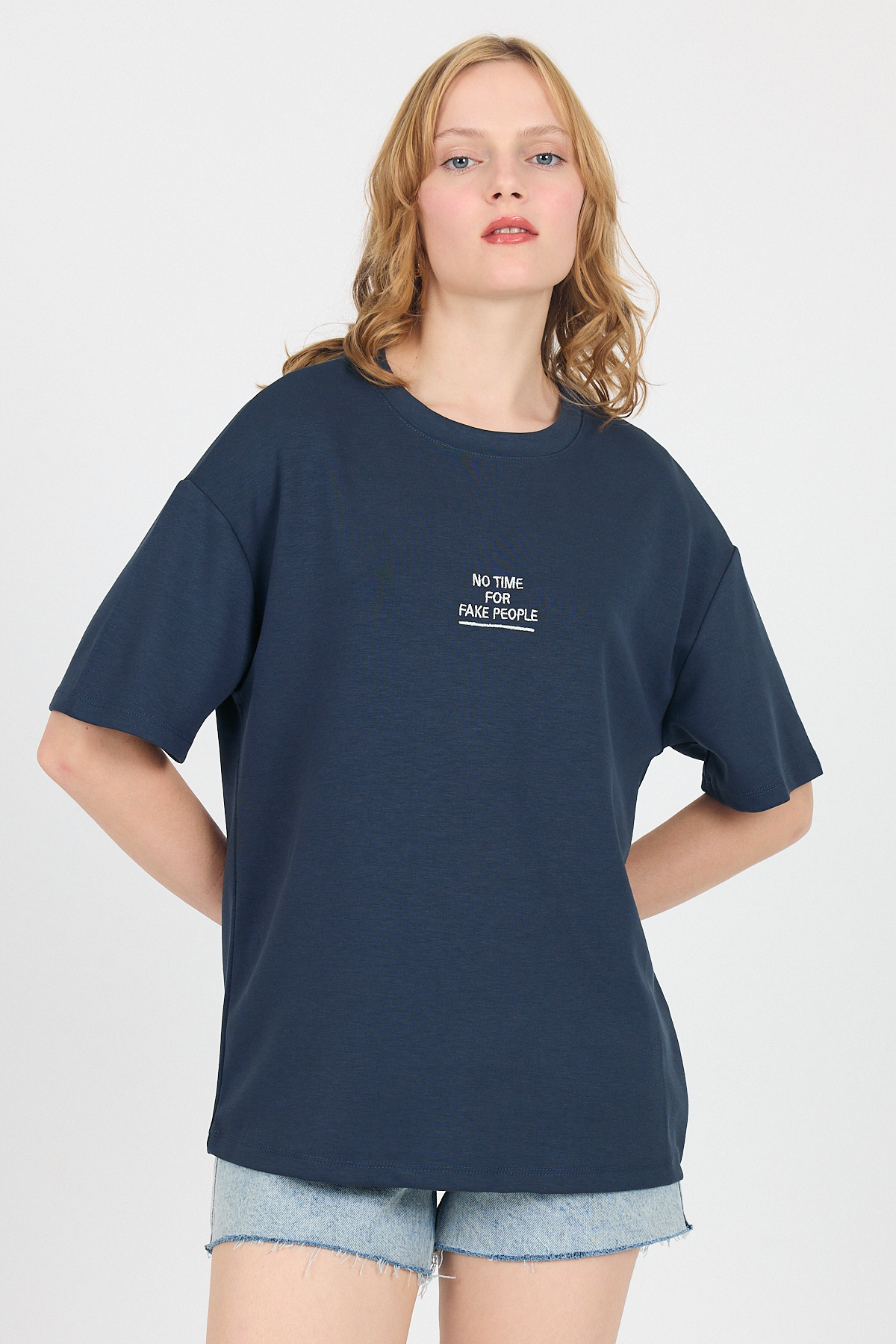 Antrasit Yumuşak Dokulu Yazı Baskılı Oversize Tişört 6265 - 2