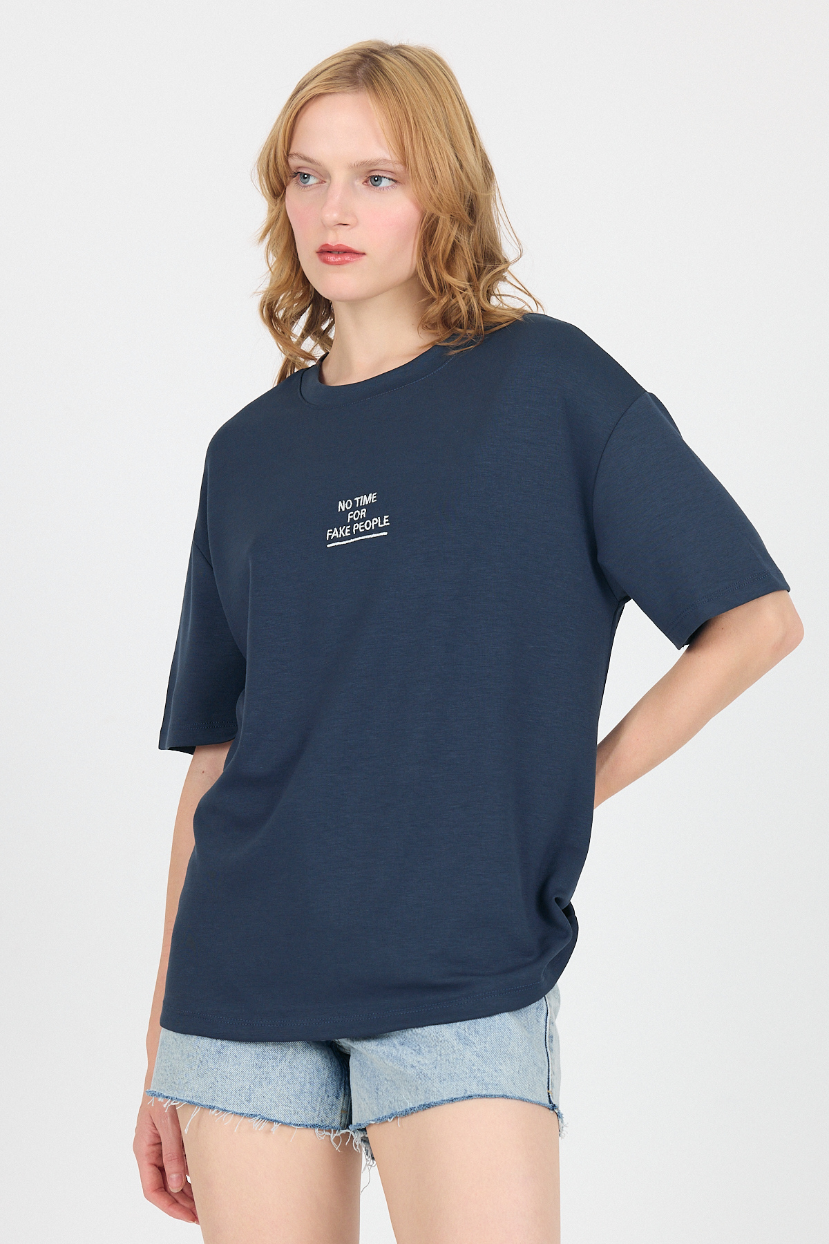 Antrasit Yumuşak Dokulu Yazı Baskılı Oversize Tişört 6265 - 7