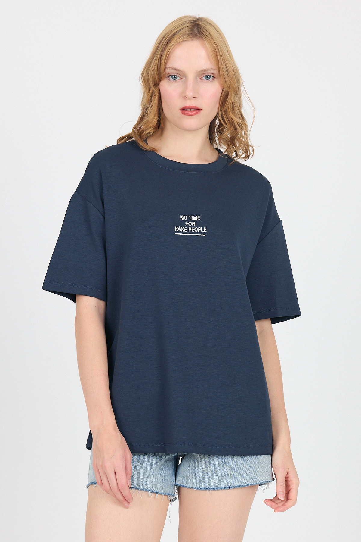 Antrasit Yumuşak Dokulu Yazı Baskılı Oversize Tişört 6265 - 1