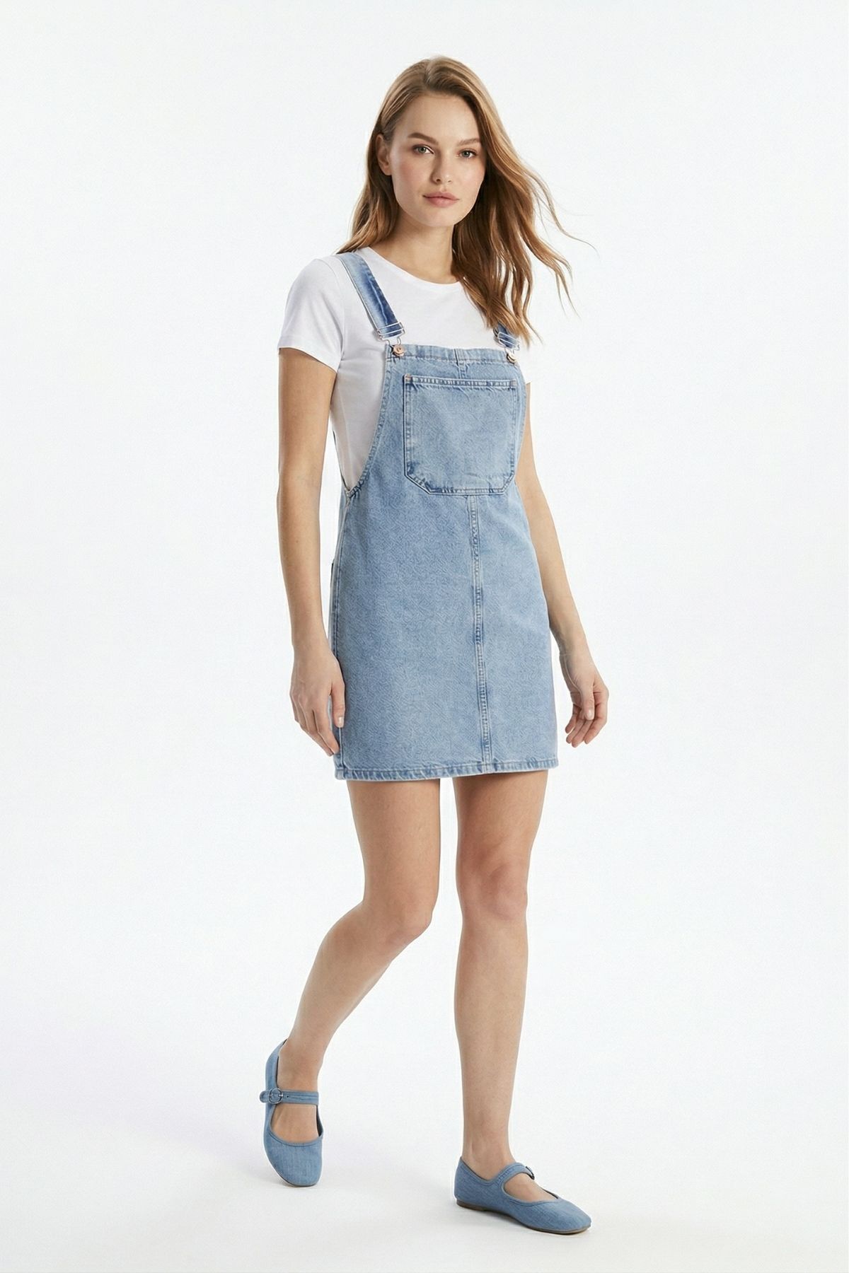 Ara Mavi Askılı Büyük Cepli Salopet Elbise 126 - 1