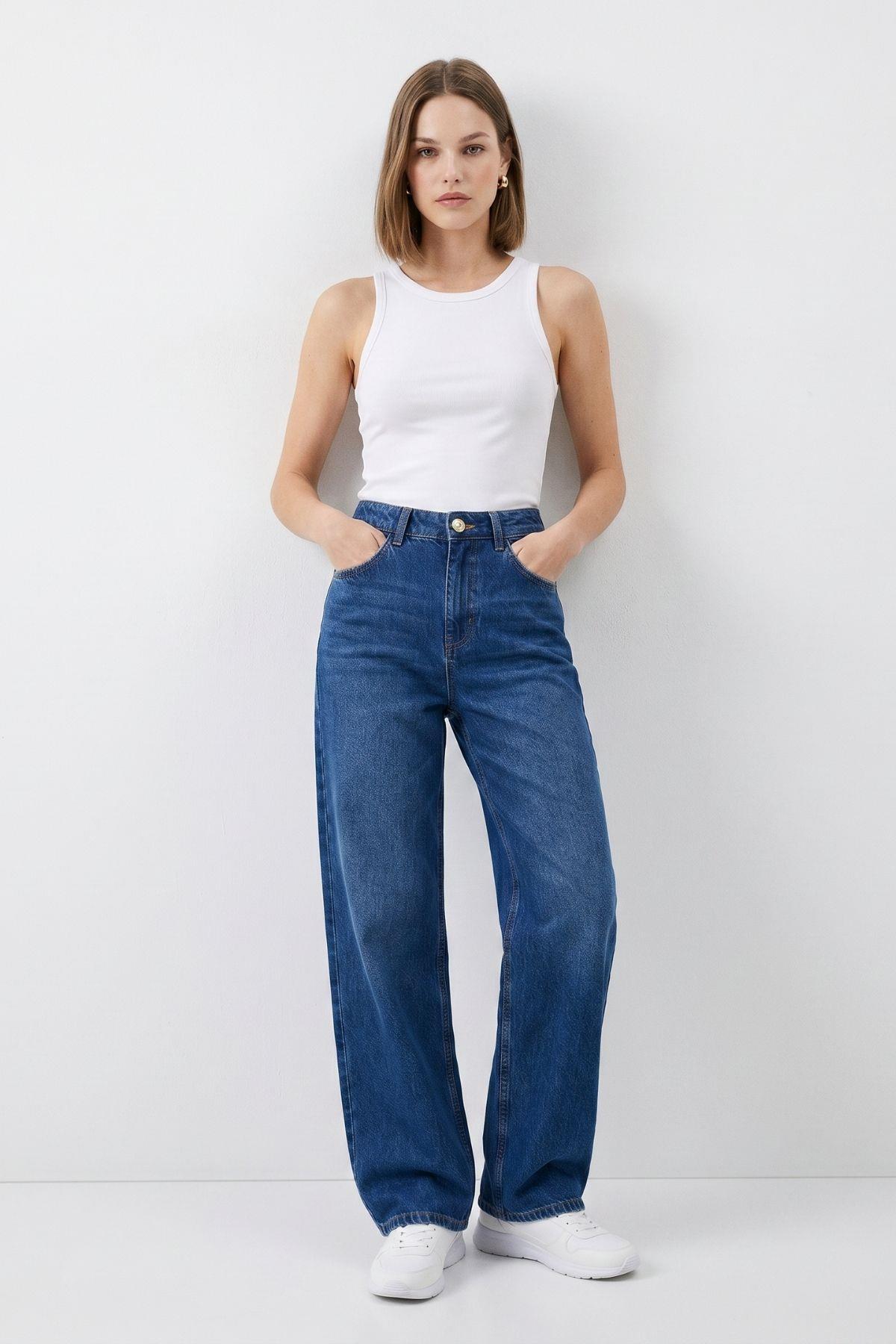 Ara Mavi Yüksek Bel Baggy Jean 1061 - RAYS