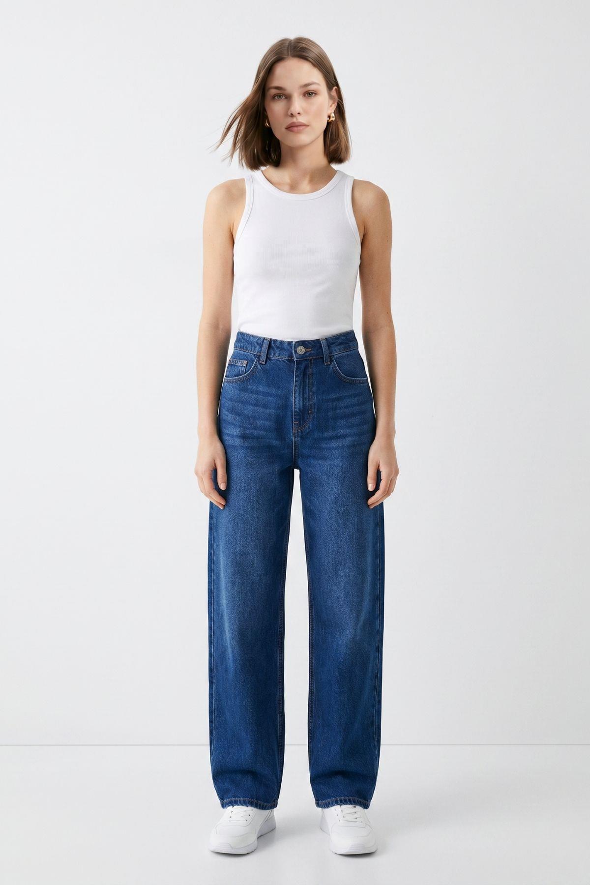 Ara Mavi Yüksek Bel Baggy Jean 1061 - RAYS (1)
