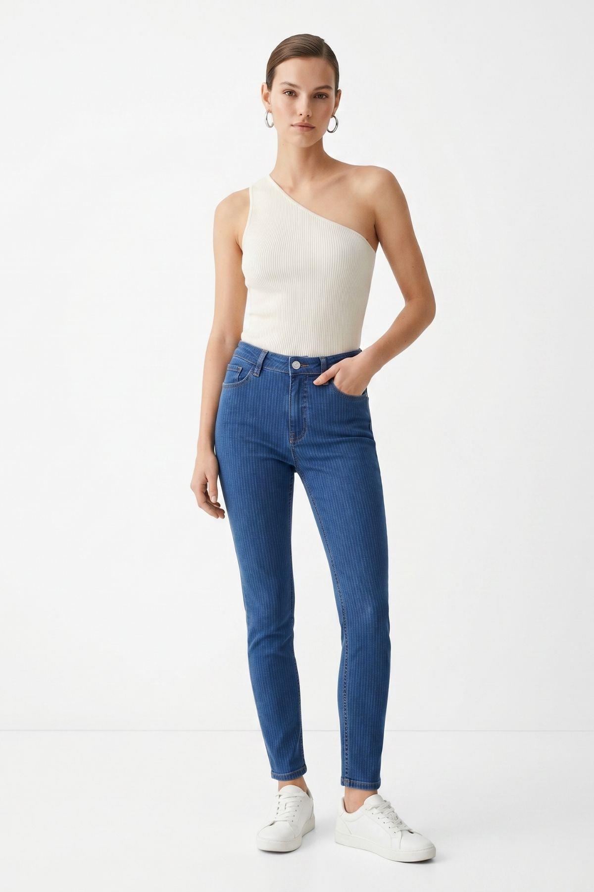 Yüksek Bel Jean 1054 Ara Mavi - RAYS