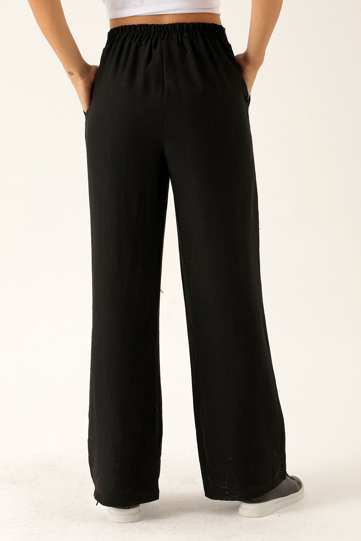 Arkası Lastikli Palazzo Bayan Pantolon - 140 Siyah - 5
