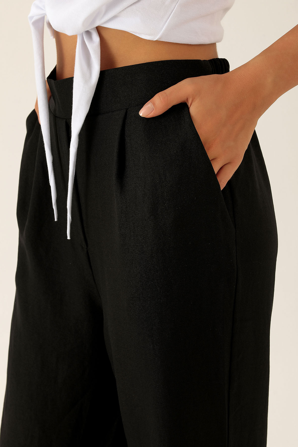 Arkası Lastikli Palazzo Bayan Pantolon - 140 Siyah - 6