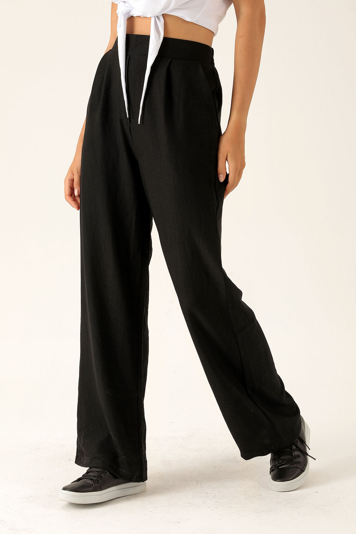 Arkası Lastikli Palazzo Bayan Pantolon - 140 Siyah - 3