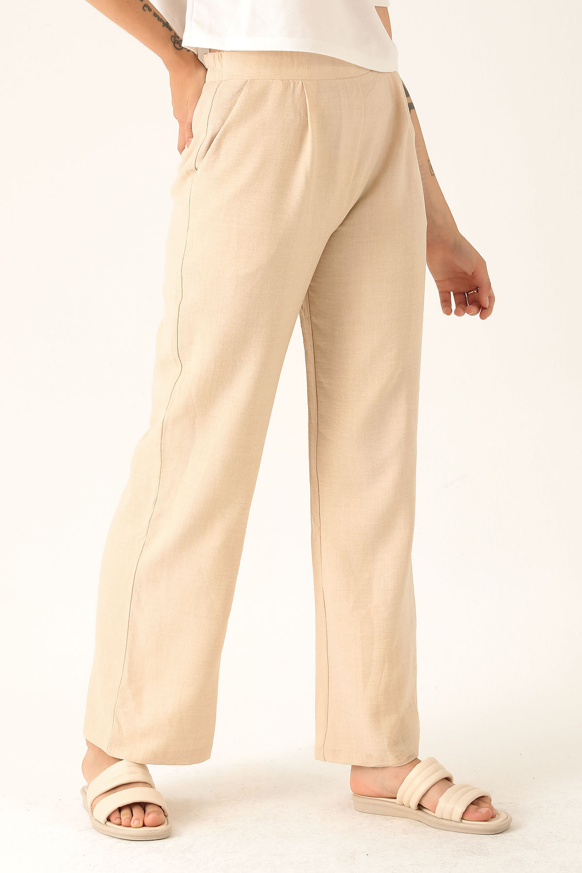 Arkası Lastikli Palazzo Bayan Pantolon - 140 Taş - 3