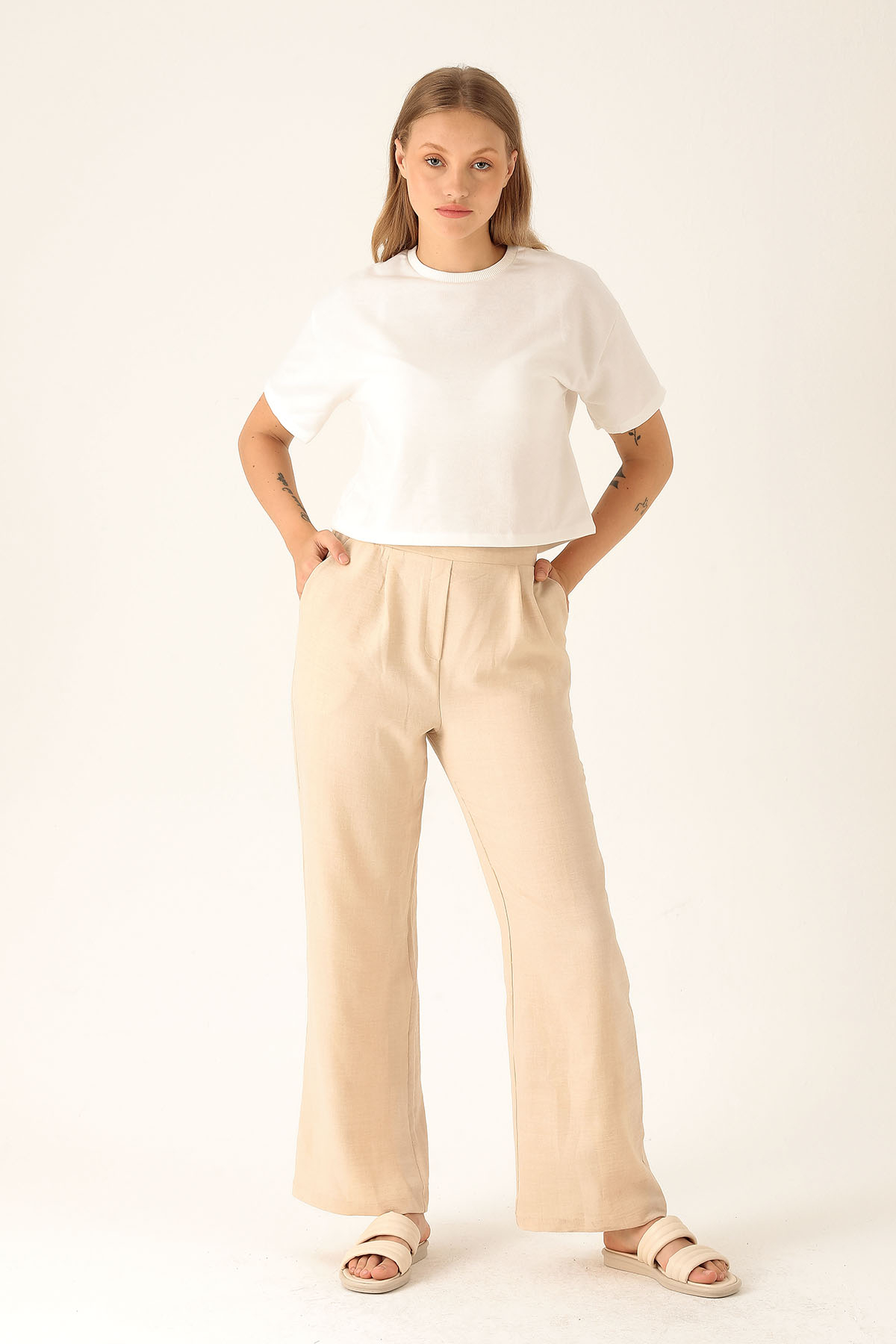 Arkası Lastikli Palazzo Bayan Pantolon - 140 Taş - 2