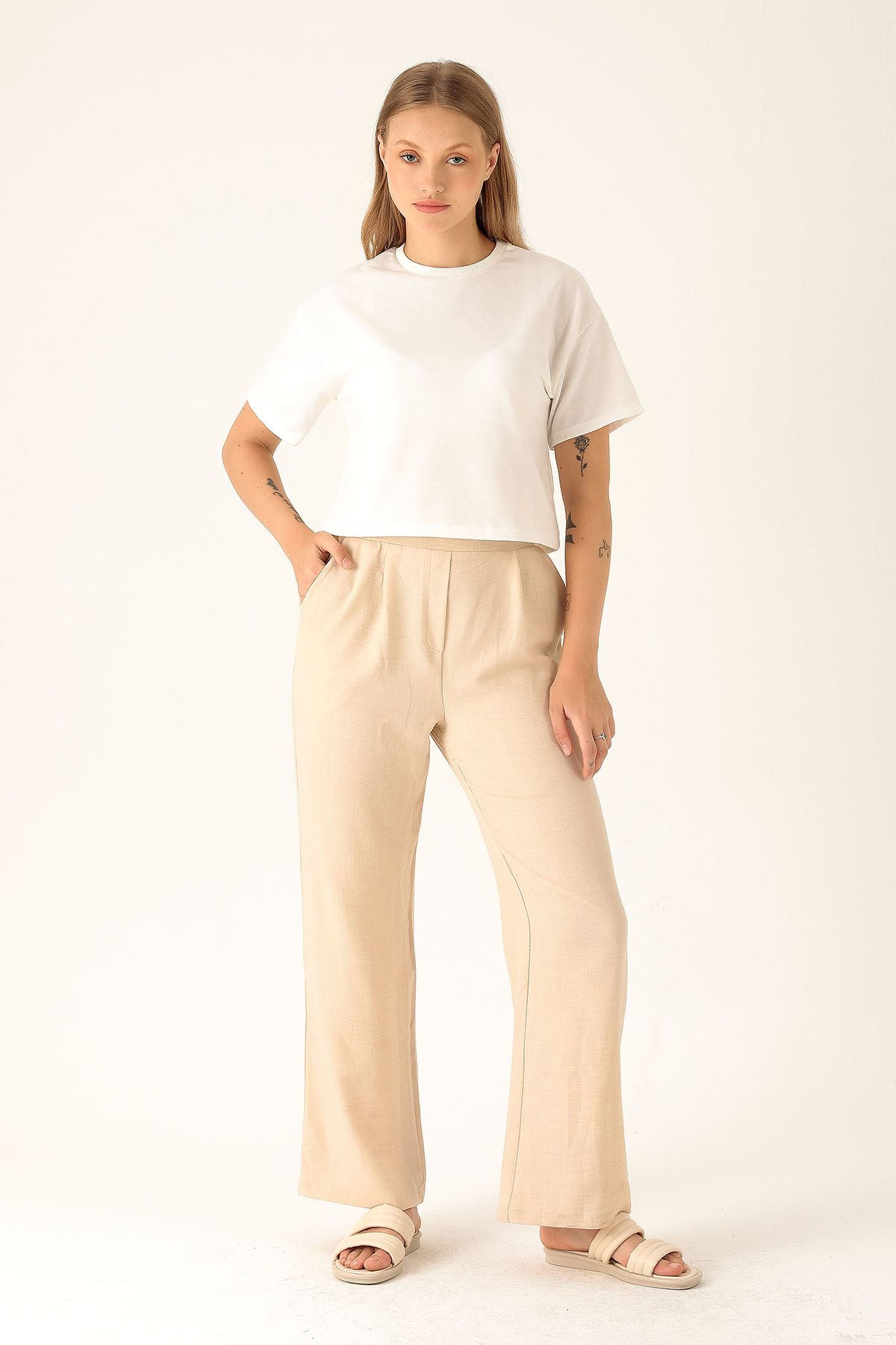 Arkası Lastikli Palazzo Bayan Pantolon - 140 Taş 