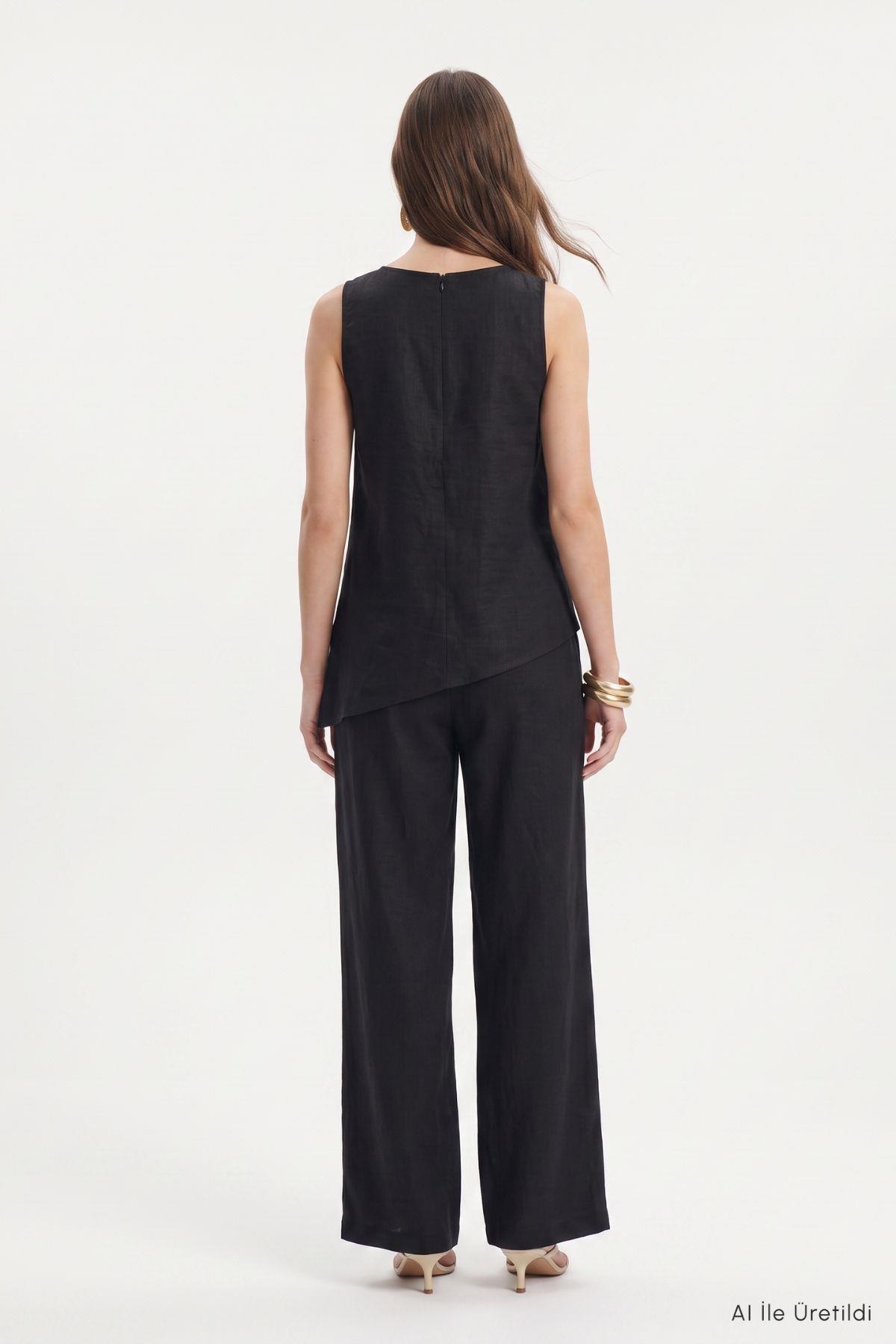 Asimetrik Kesim Bluz Pantolon Takım 8660A Siyah - 3