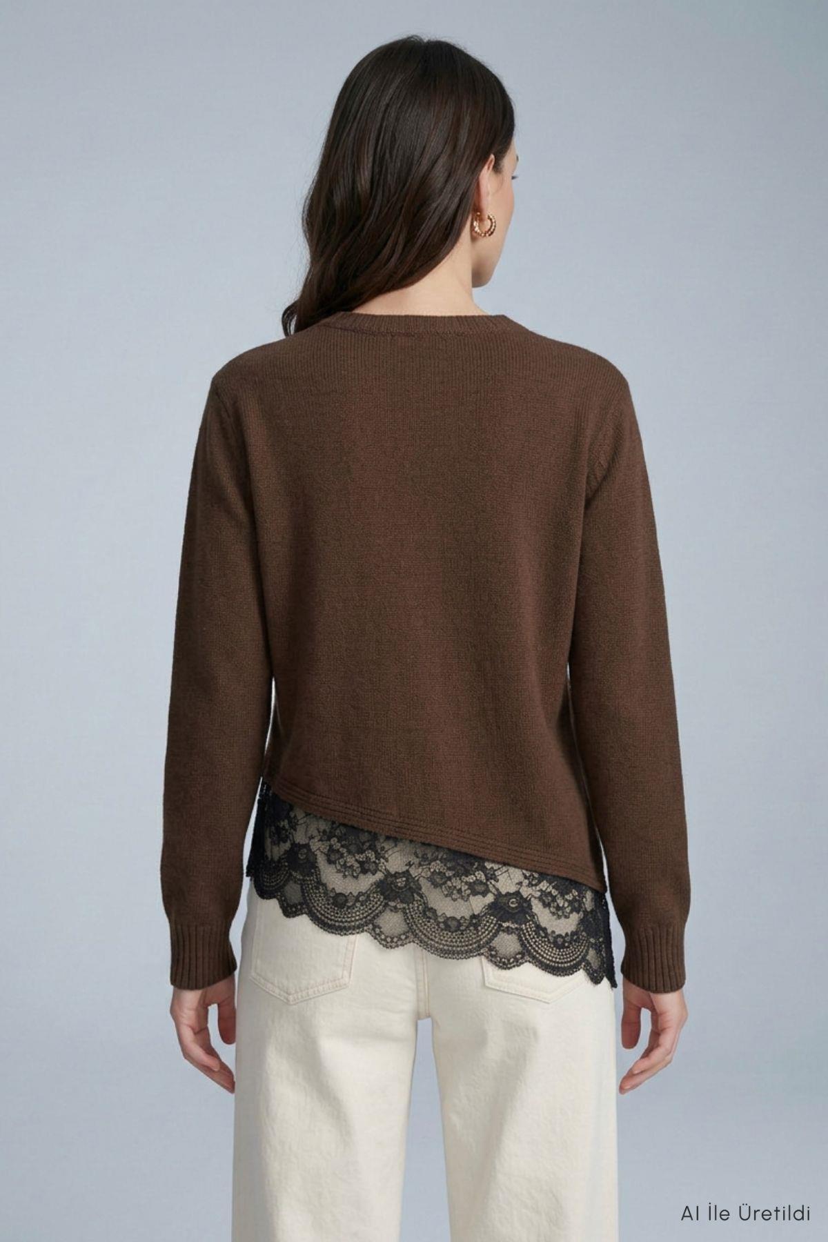 Asimetrik Kesim Oversize Kazak 2653 Kahve - 3