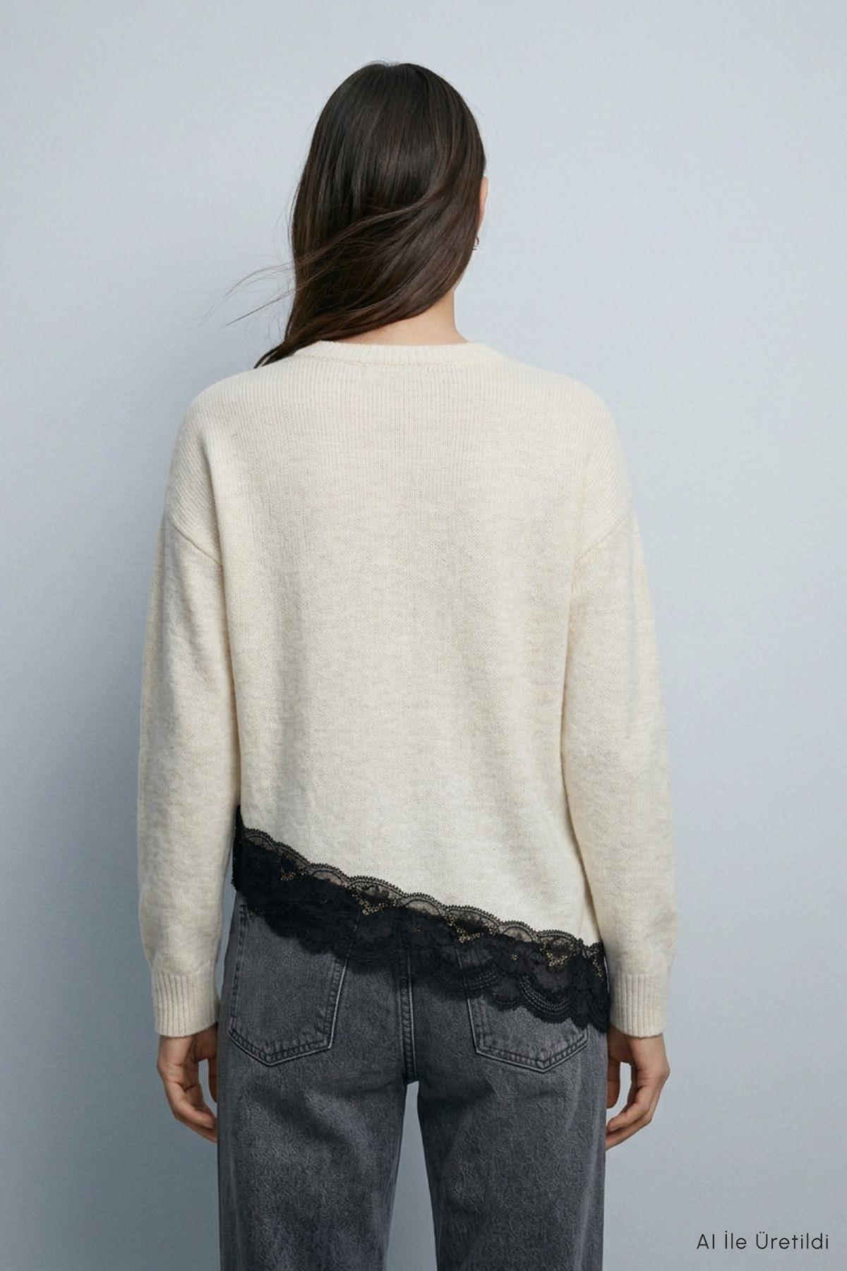 Asimetrik Kesim Oversize Kazak 2653 Natural - Rays