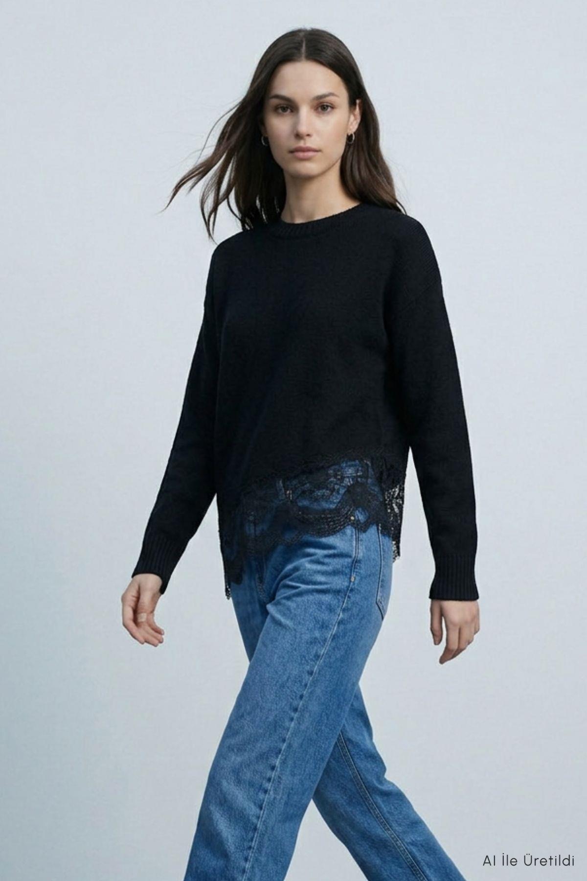 Asimetrik Kesim Oversize Kazak 2653 Siyah - 2