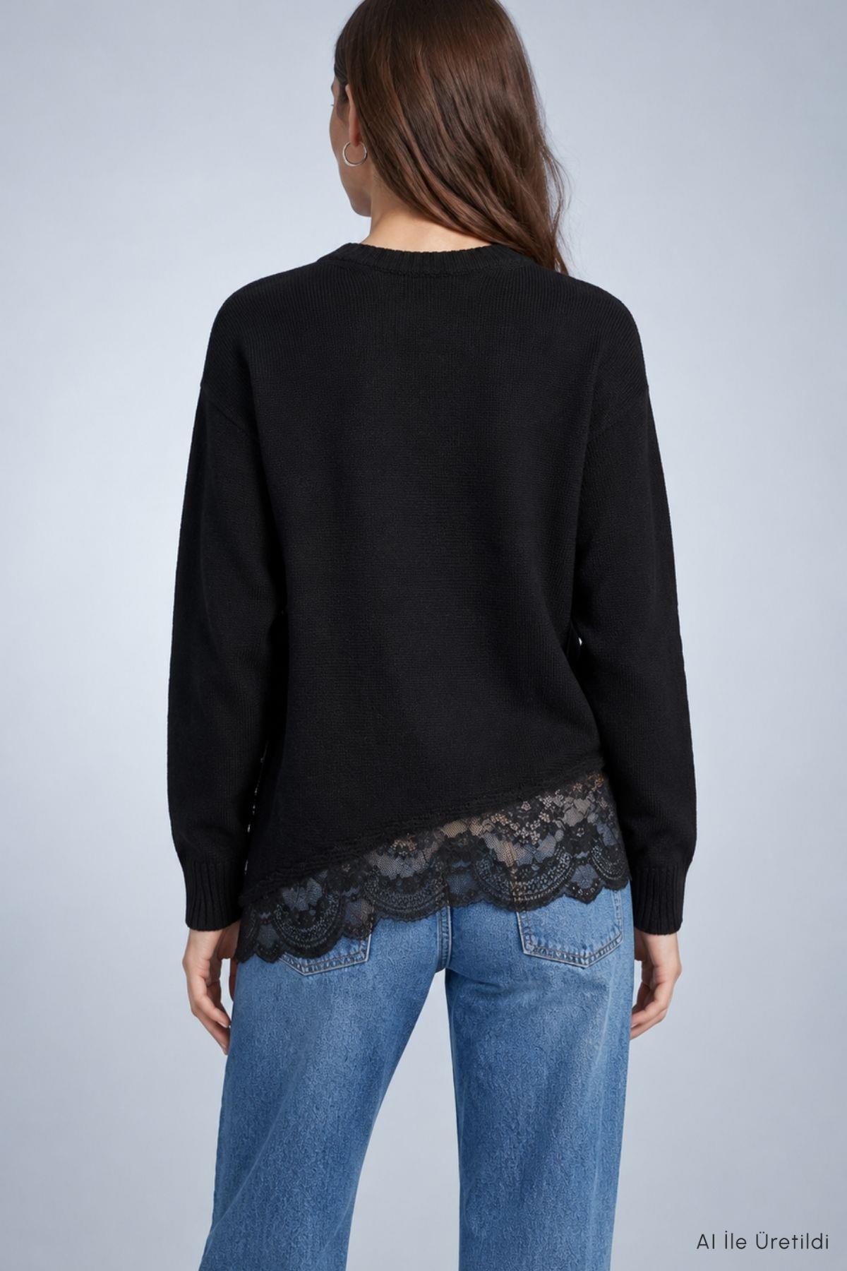 Asimetrik Kesim Oversize Kazak 2653 Siyah - 3