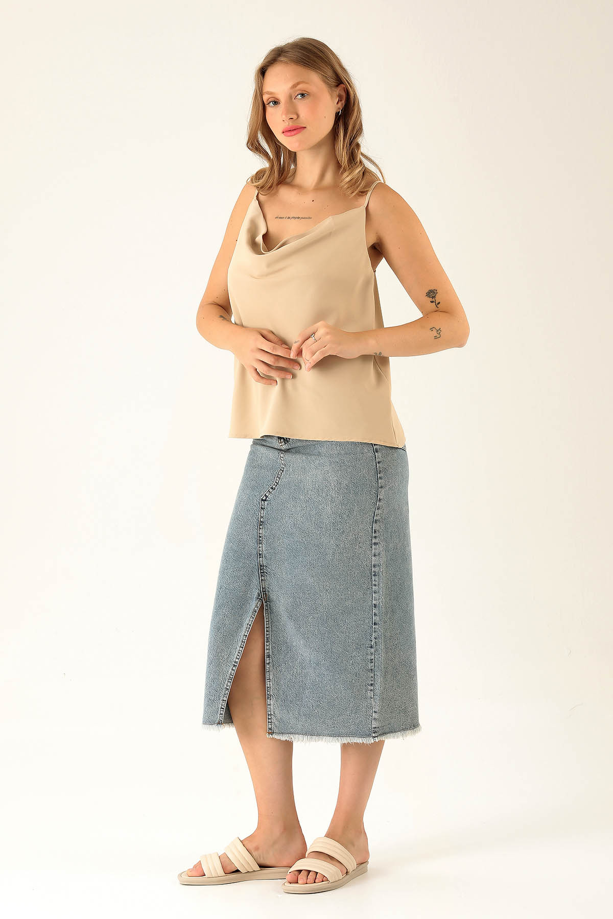 Askılı Degaje Yaka Bluz - 947 Taş - 4