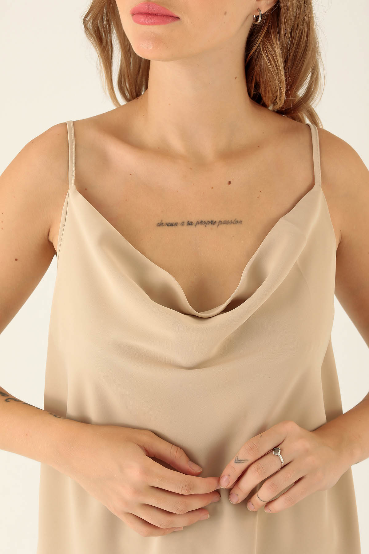 Askılı Degaje Yaka Bluz - 947 Taş - 6