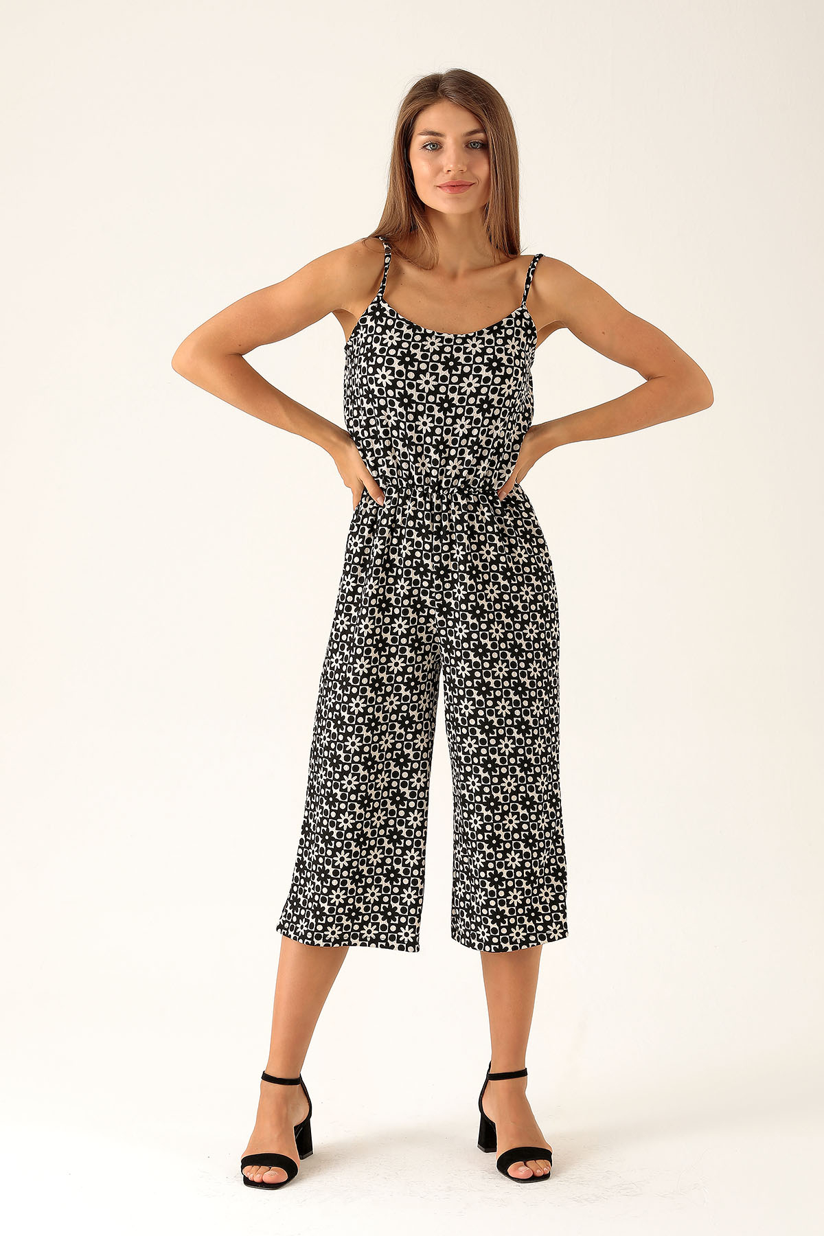 Askılı Desenli Tulum - 6718A Çiçekli 